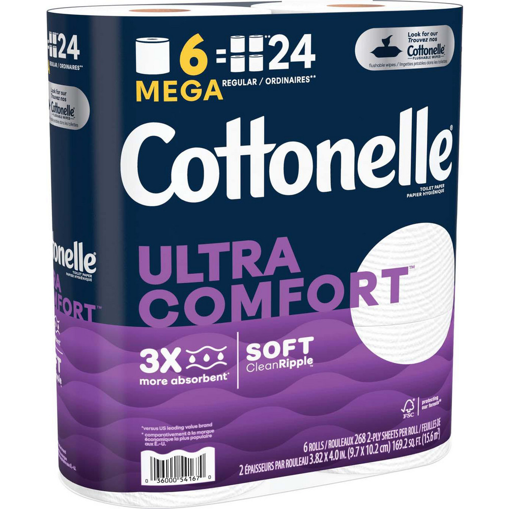 Cottonelle Ultra ComfortCare Toilet Paper, Soft Tissue, Mega Rolls, Septic Safe, 2-Ply, White, 284 Sheets/Roll, 6 Rolls/Pack, 6 Packs/Carton - KCM55707