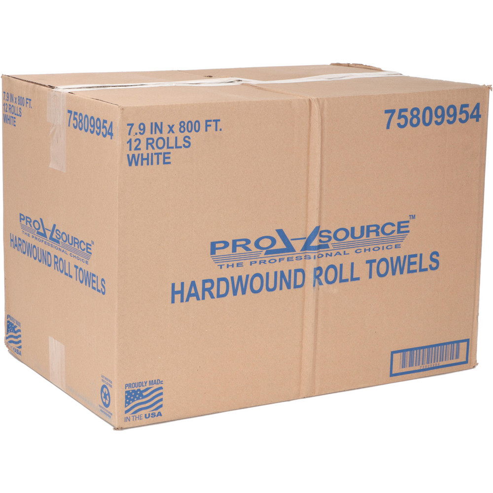 PRO-SOURCE Paper Towels: Hard Roll, 12 Rolls, 1 Ply, Recycled Fiber, White - 75809954