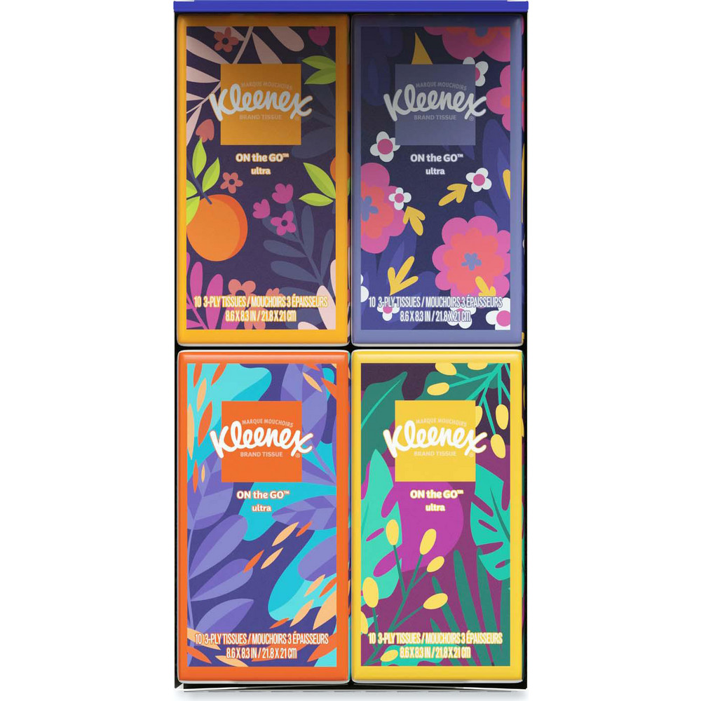 Kleenex On The Go Packs Facial Tissues, 3-Ply, White, 10/Pouch, 16 Pouches/Pack, 6 Packs/Carton - KCM54635