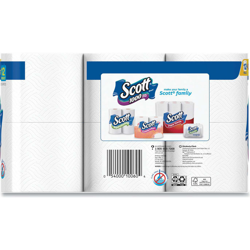 Scott 1000 Bathroom Tissue, Septic Safe, 1-Ply, White, 1,000 Sheets/Roll, 12 Rolls/Pack, 4 Pack/Carton - KCM10060