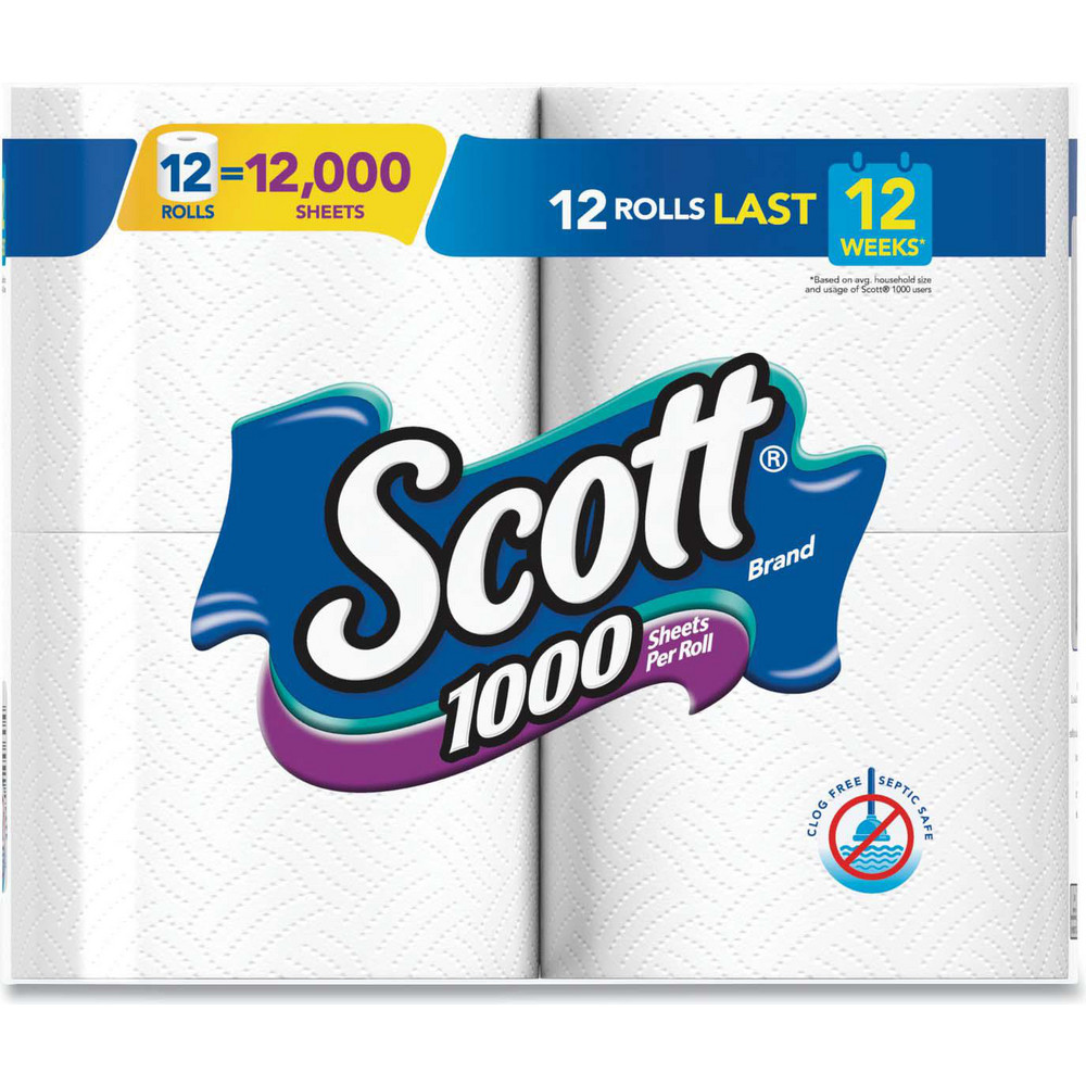 Scott 1000 Bathroom Tissue, Septic Safe, 1-Ply, White, 1,000 Sheets/Roll, 12 Rolls/Pack, 4 Pack/Carton - KCM10060