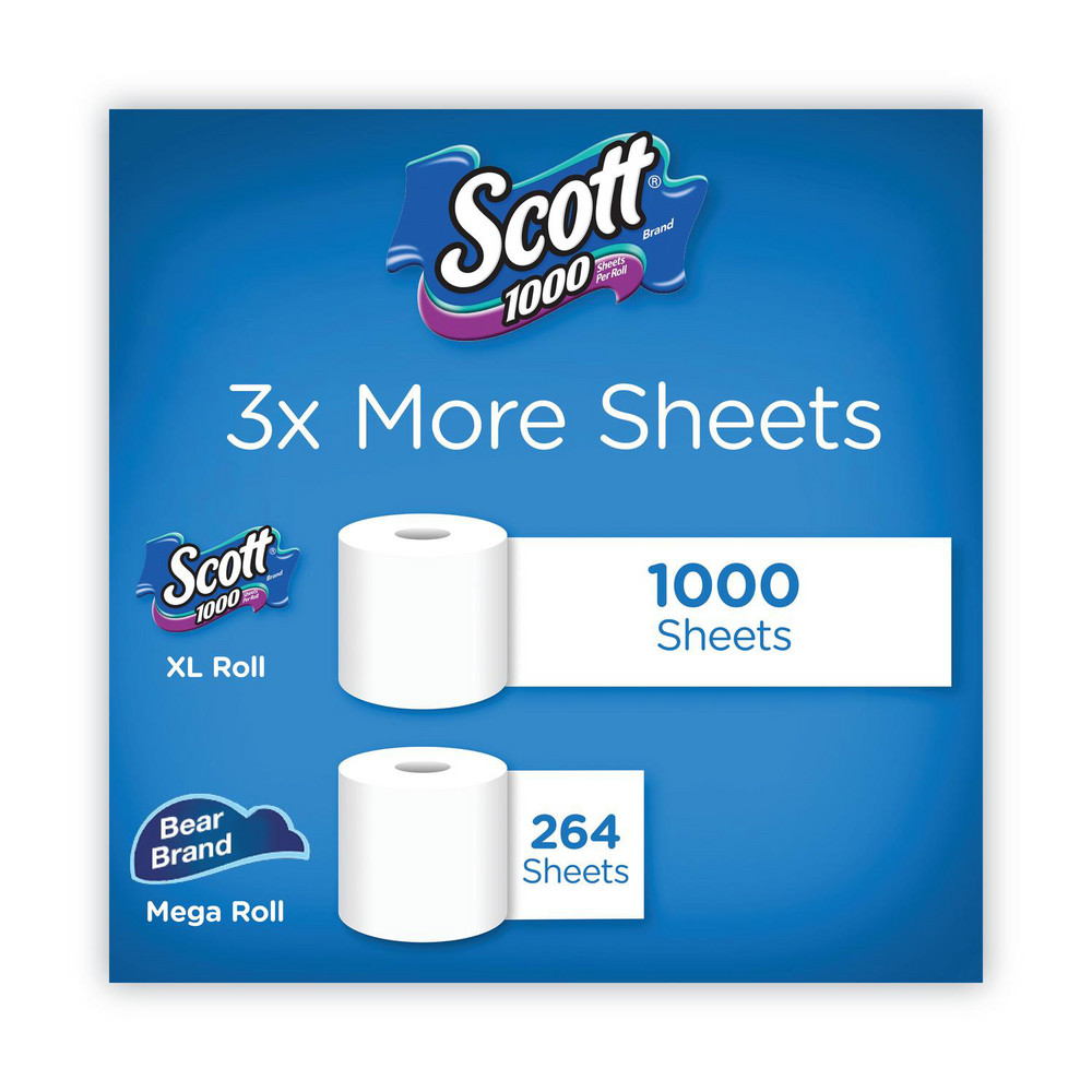 Scott 1000 Bathroom Tissue, Septic Safe, 1-Ply, White, 1,000 Sheets/Roll, 12 Rolls/Pack, 4 Pack/Carton - KCM10060