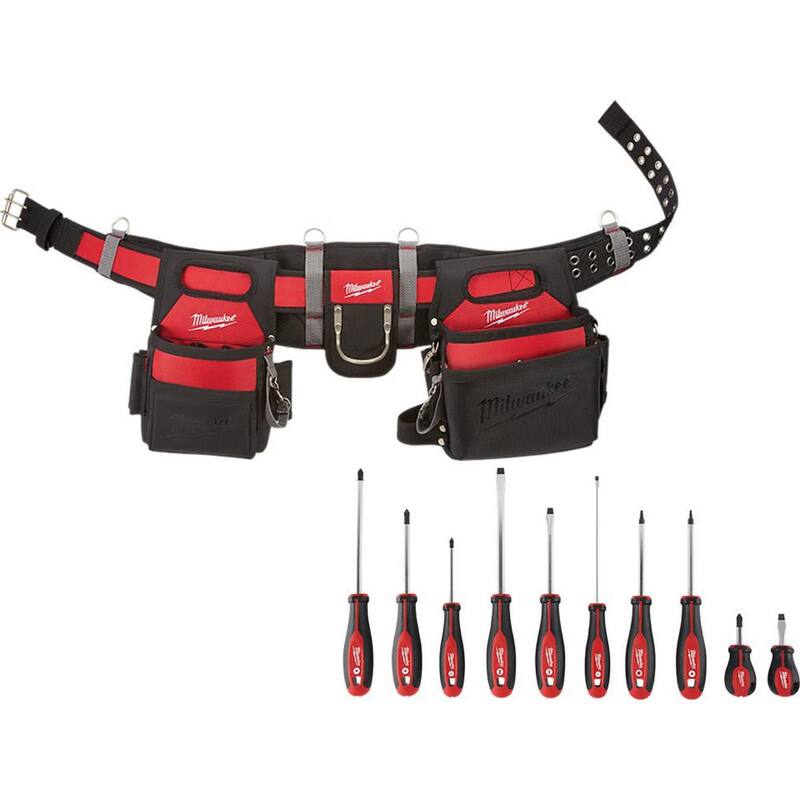 Milwaukee Adjustable Electricians Waist Tool Belt with Screwdriver Set (11-Piece) - 48-22-8110-48-22-2710