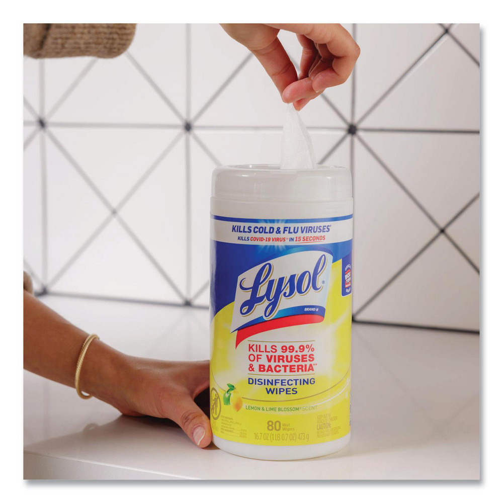 Lysol Disinfecting Wipes, 1-Ply, 7 x 7.25, Lemon and Lime Blossom, White, 80 Wipes/Canister, 3 Canisters/Pack - RAC84251PK
