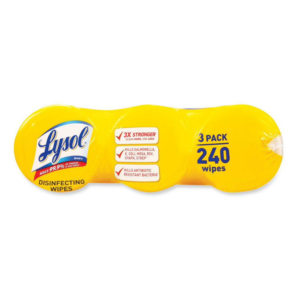 Lysol Disinfecting Wipes, 1-Ply, 7 x 7.25, Lemon and Lime Blossom, White, 80 Wipes/Canister, 3 Canisters/Pack - RAC84251PK
