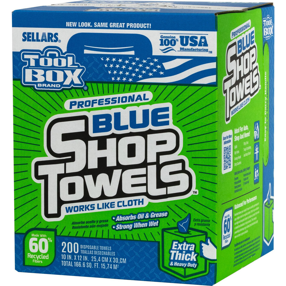 Sellars TOOLBOX Shop Towels: Dry, 200 Sheets/Box, Center-Pull Box, 12.0" x 10.0", Blue - 55202