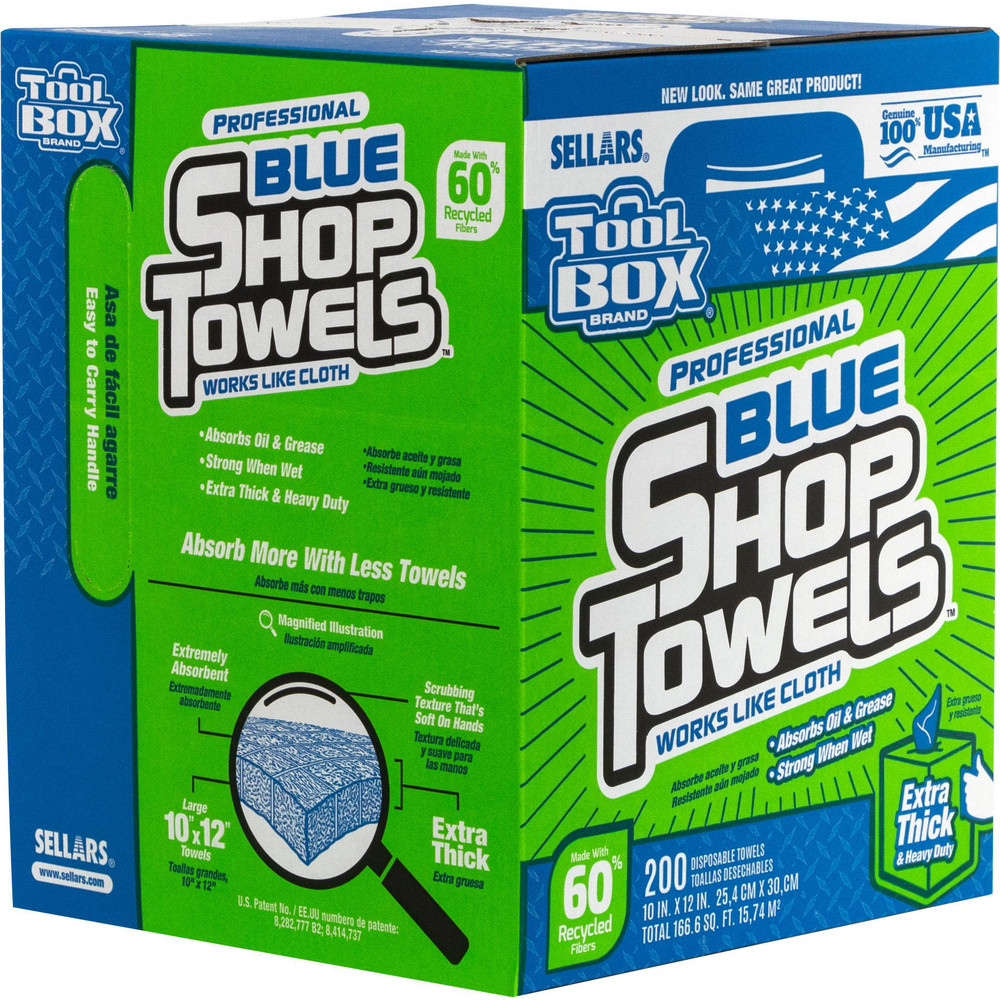 Sellars TOOLBOX Shop Towels: Dry, 200 Sheets/Box, Center-Pull Box, 12.0" x 10.0", Blue - 55202