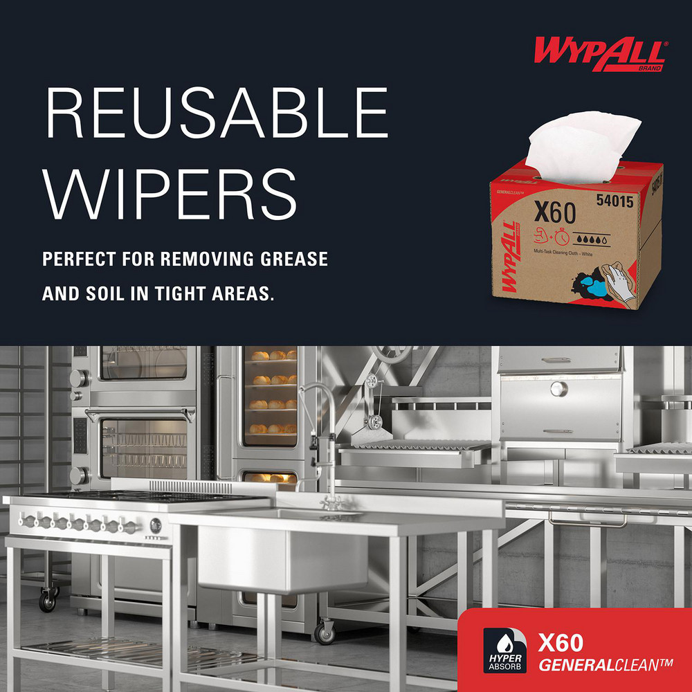 WypAll GeneralClean X60 Multi-Task Cleaning Cloths, Brag Box, Strong & Absorbent Towels, White - 54015