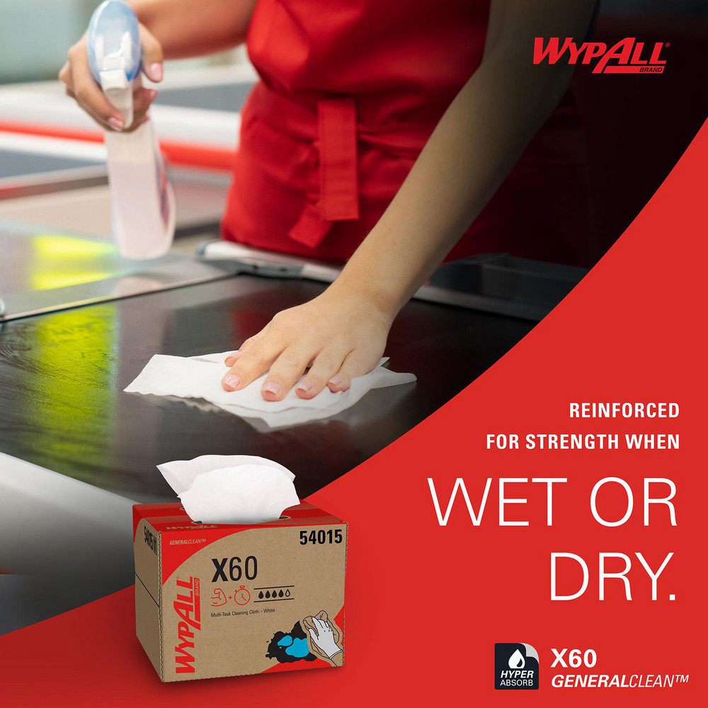 WypAll GeneralClean X60 Multi-Task Cleaning Cloths, Brag Box, Strong & Absorbent Towels, White - 54015