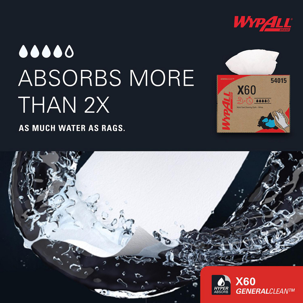 WypAll GeneralClean X60 Multi-Task Cleaning Cloths, Brag Box, Strong & Absorbent Towels, White - 54015