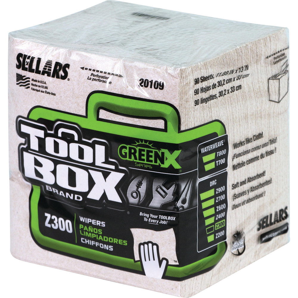 Sellars TOOLBOX Z300 GREENX Wipers: Dry, 90 Sheets/Pack, Quarterfold, 13.0" x 11.875", Natural - 20109