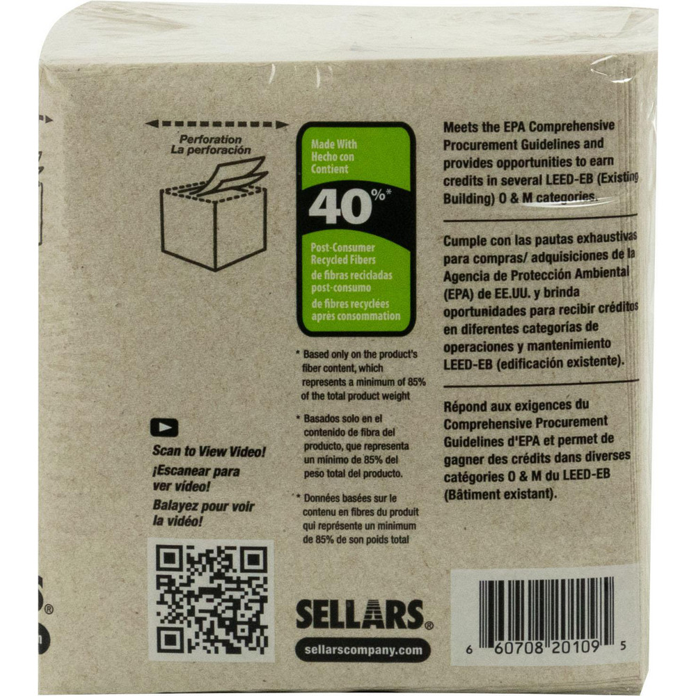 Sellars TOOLBOX Z300 GREENX Wipers: Dry, 90 Sheets/Pack, Quarterfold, 13.0" x 11.875", Natural - 20109