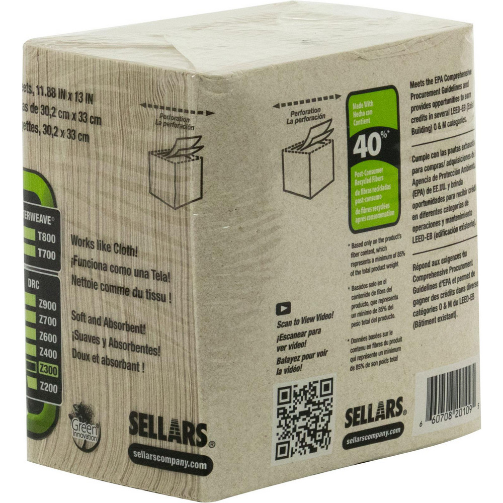 Sellars TOOLBOX Z300 GREENX Wipers: Dry, 90 Sheets/Pack, Quarterfold, 13.0" x 11.875", Natural - 20109