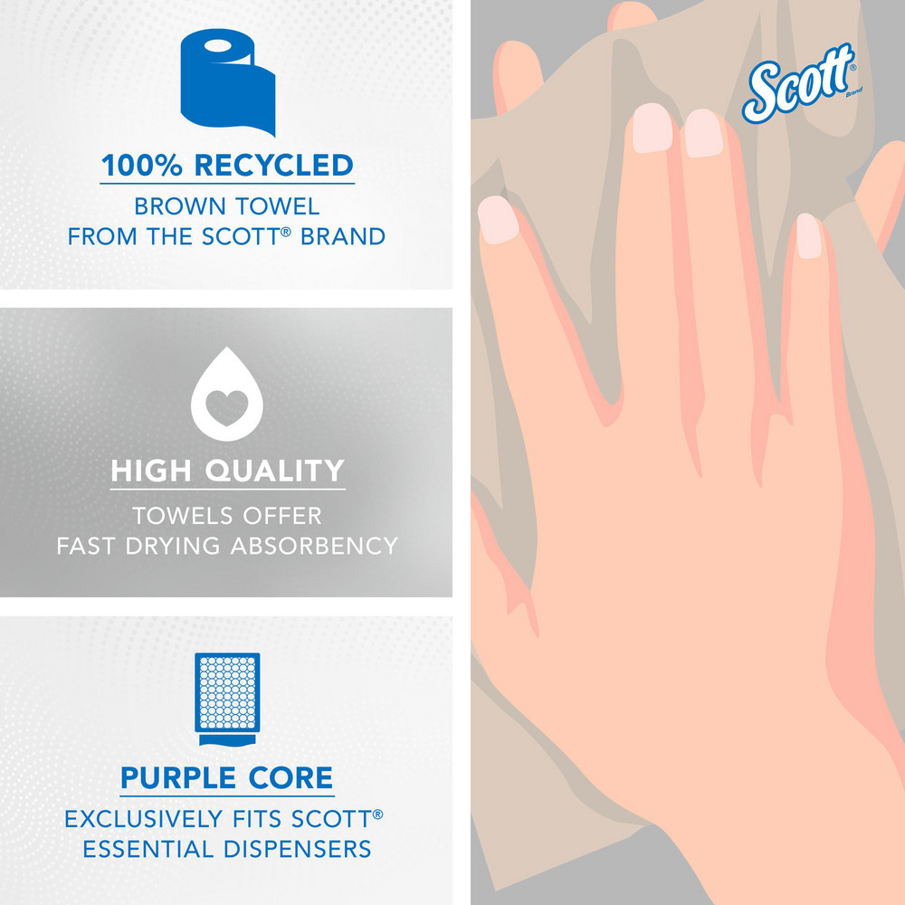 Scott Essential 100% Recycled Brown Hard Roll Towels with Absorbency Pockets, for Purple Core Dispensers - 54038