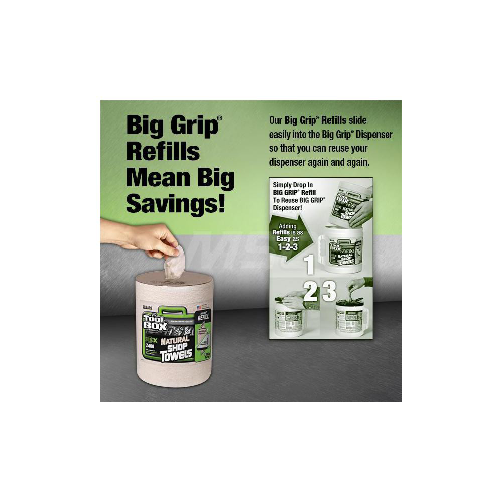 Sellars TOOLBOX Z400 GREENX Wipers: Dry, 200 Sheets/Roll, Big Grip Refill Center-Pull Roll, 12.0" x 10.0", Natural - 54200