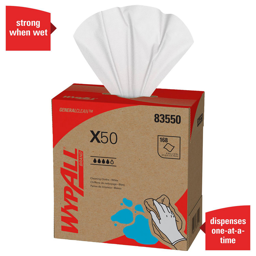 WypAll WypAll X50 Disposable Cloths (83550), Strong for Extended Use, POP-UP Box, White - 83550