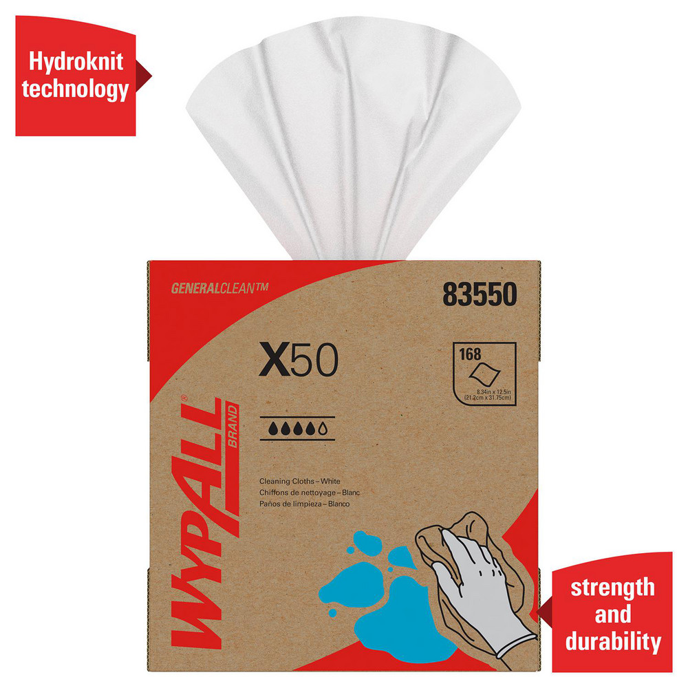 WypAll WypAll X50 Disposable Cloths (83550), Strong for Extended Use, POP-UP Box, White - 83550