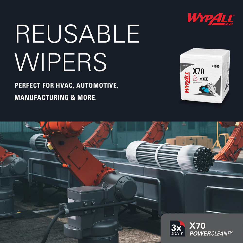 WypAll PowerClean™ X70 Medium Duty Cloths (41200), Quarterfold, Long Lasting Towels, White - 41200