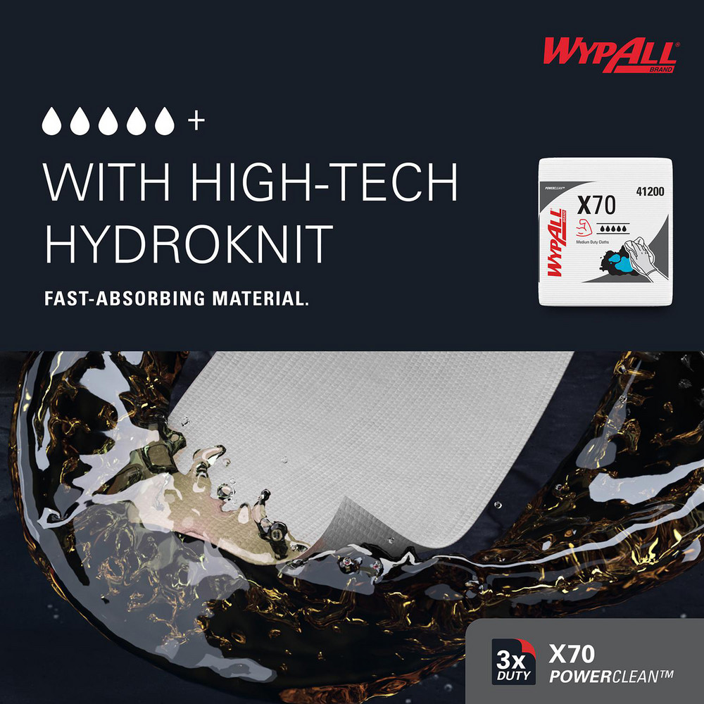 WypAll PowerClean™ X70 Medium Duty Cloths (41200), Quarterfold, Long Lasting Towels, White - 41200