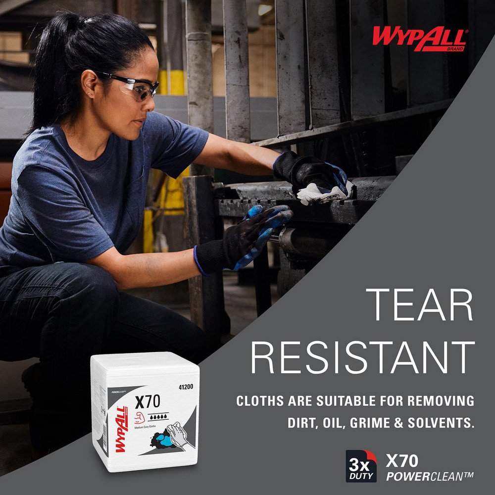WypAll PowerClean™ X70 Medium Duty Cloths (41200), Quarterfold, Long Lasting Towels, White - 41200