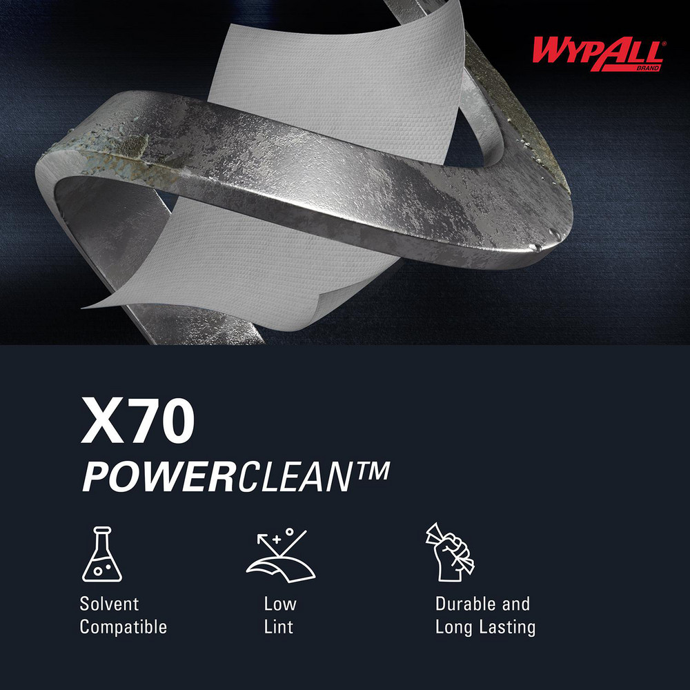 WypAll PowerClean™ X70 Medium Duty Cloths (41200), Quarterfold, Long Lasting Towels, White - 41200