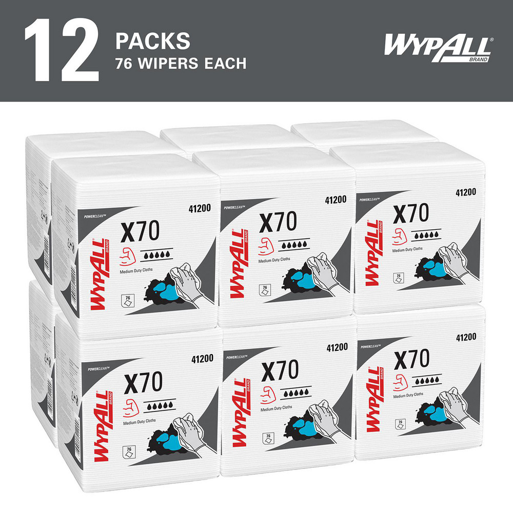 WypAll PowerClean™ X70 Medium Duty Cloths (41200), Quarterfold, Long Lasting Towels, White - 41200
