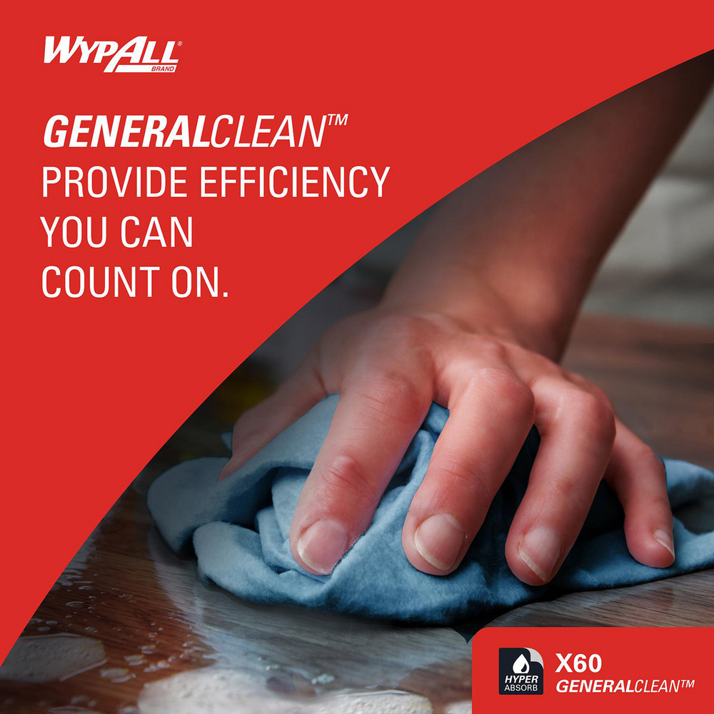 WypAll GeneralClean X60 Multi-Task Cleaning Cloths, Jumbo Roll, Strong & Absorbent Towels, Blue - 34965
