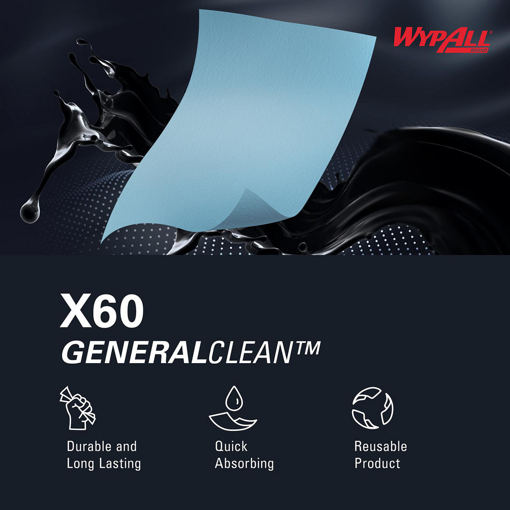 WypAll GeneralClean X60 Multi-Task Cleaning Cloths, Jumbo Roll, Strong & Absorbent Towels, Blue - 34965
