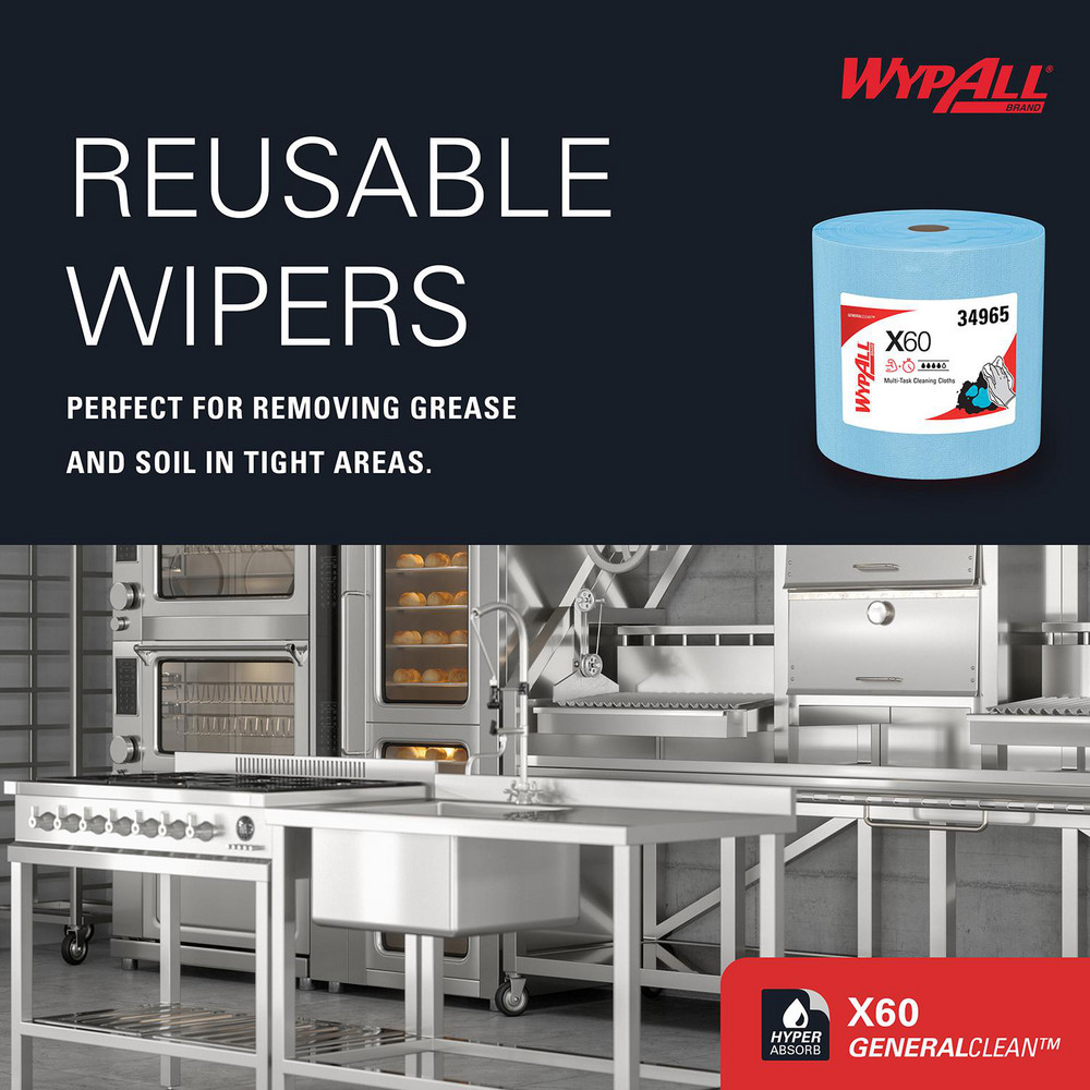 WypAll GeneralClean X60 Multi-Task Cleaning Cloths, Jumbo Roll, Strong & Absorbent Towels, Blue - 34965