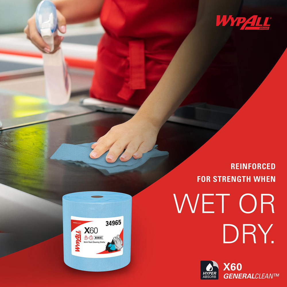 WypAll GeneralClean X60 Multi-Task Cleaning Cloths, Jumbo Roll, Strong & Absorbent Towels, Blue - 34965