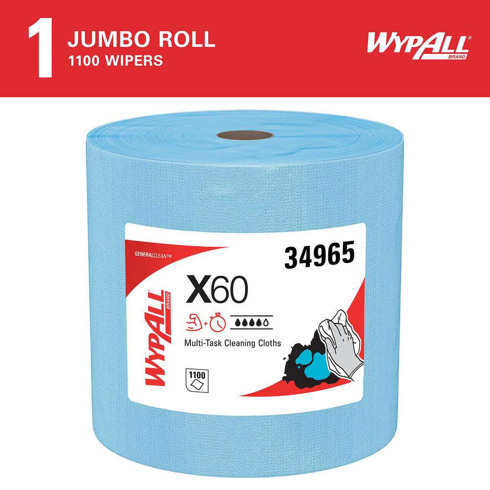 WypAll GeneralClean X60 Multi-Task Cleaning Cloths, Jumbo Roll, Strong & Absorbent Towels, Blue - 34965