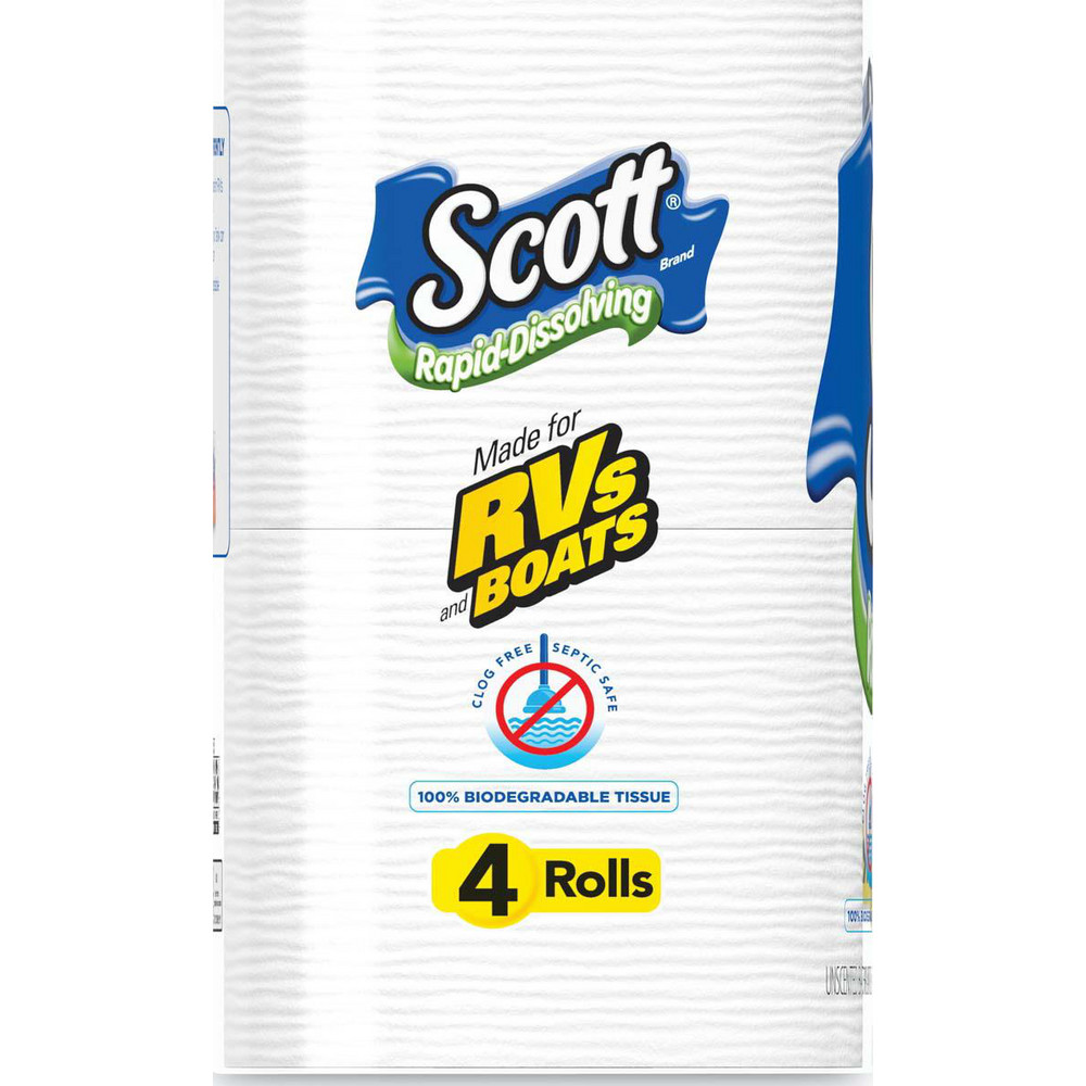 Scott Rapid-Dissolving Toilet Paper, Bath Tissue, Septic Safe, 1-Ply, White, 231 Sheets/Roll, 4/Rolls/Pack, 12 Packs/Carton - KCM47617