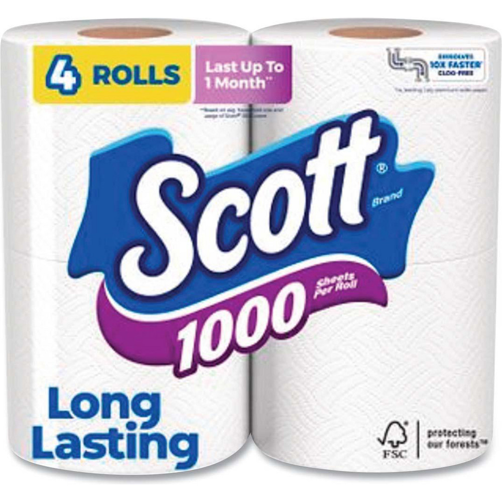 Scott 1000 Bathroom Tissue, Septic Safe, 1-Ply, White, 1,000 Sheets/Roll, 4 Rolls/Pack, 12 Packs/Carton - KCM10183