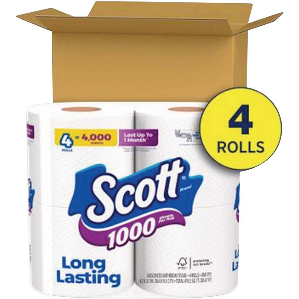 Scott 1000 Bathroom Tissue, Septic Safe, 1-Ply, White, 1,000 Sheets/Roll, 4 Rolls/Pack, 12 Packs/Carton - KCM10183