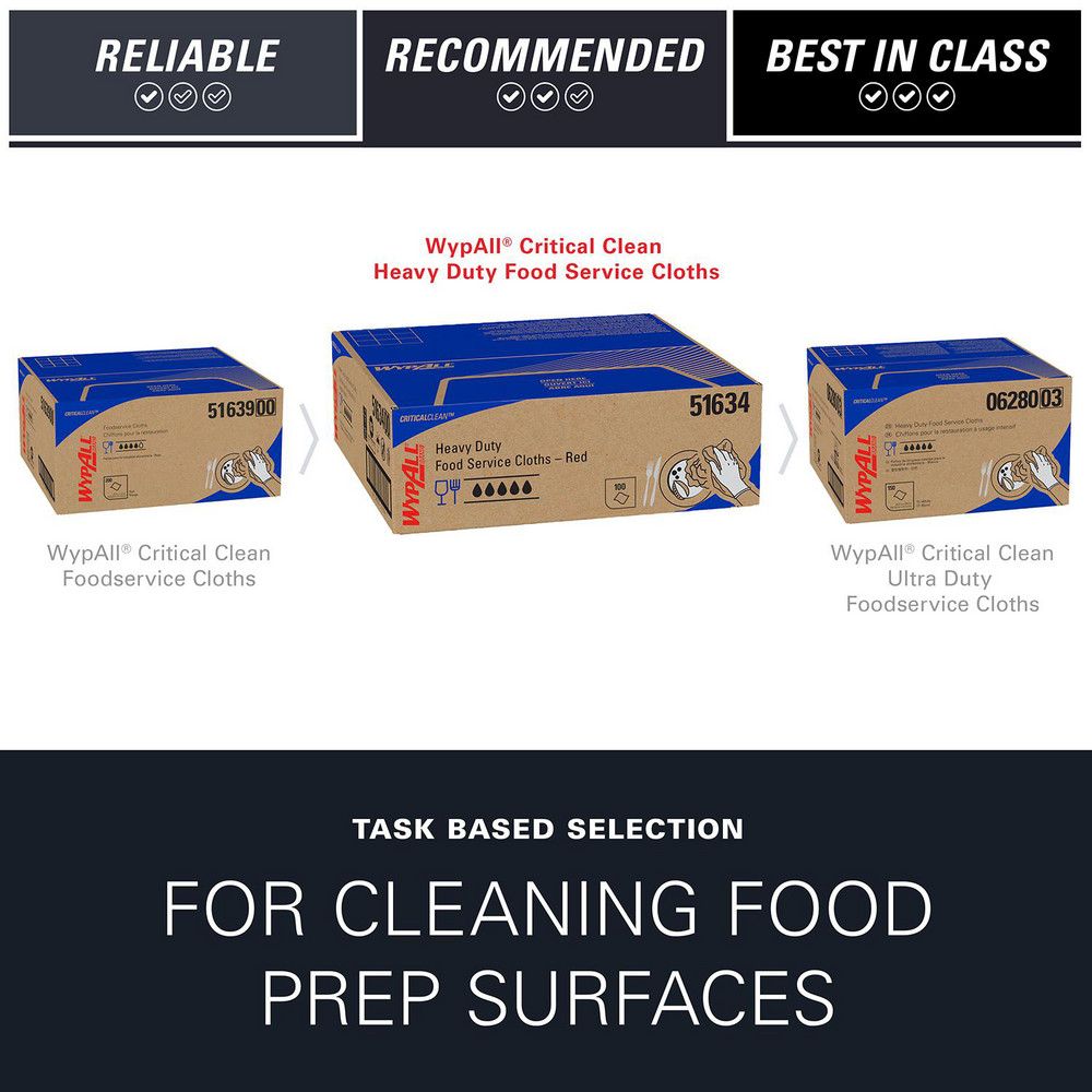 WypAll CriticalClean Heavy Duty Foodservice Cloths, Quarterfold Towels, Red - 51634