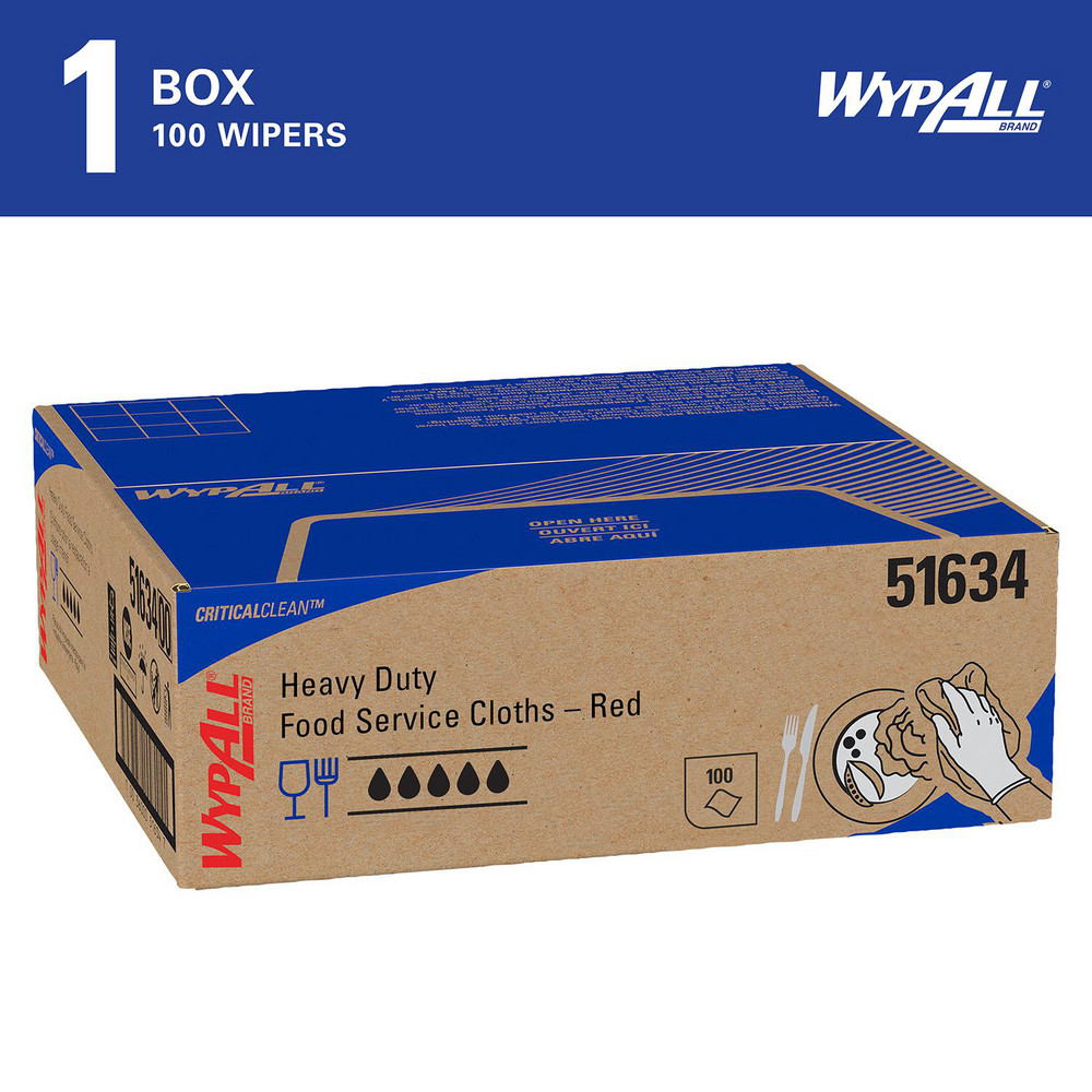 WypAll CriticalClean Heavy Duty Foodservice Cloths, Quarterfold Towels, Red - 51634