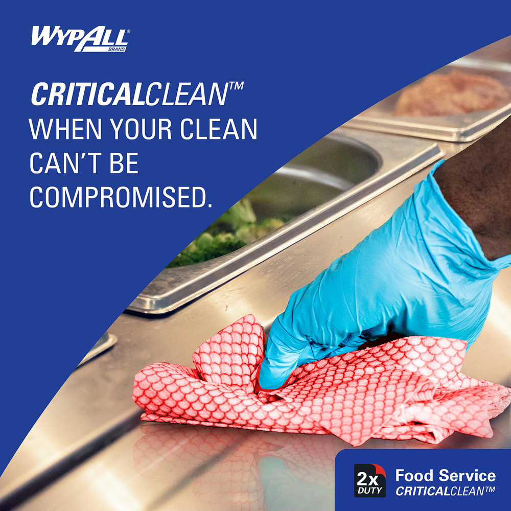 WypAll CriticalClean Heavy Duty Foodservice Cloths, Quarterfold Towels, Red - 51634