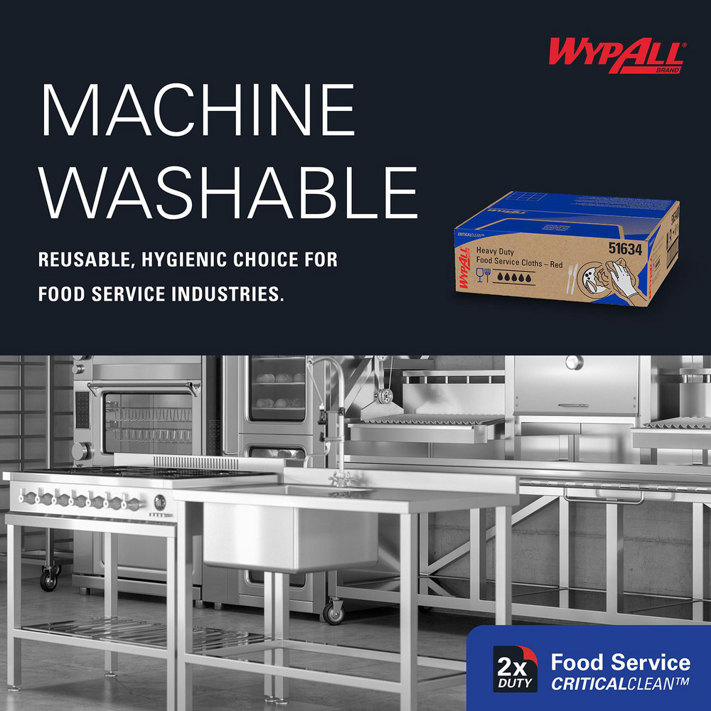 WypAll CriticalClean Heavy Duty Foodservice Cloths, Quarterfold Towels, Red - 51634