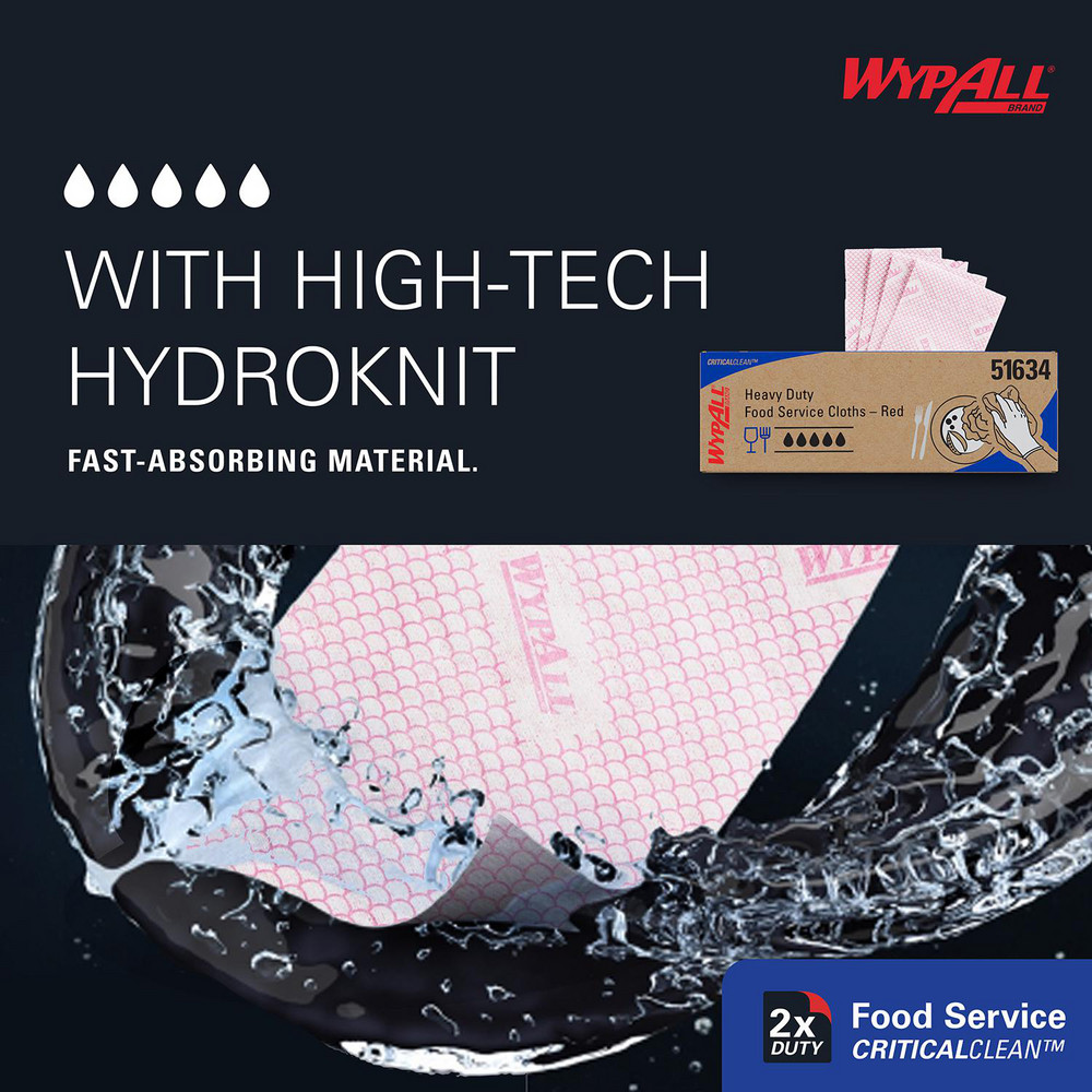 WypAll CriticalClean Heavy Duty Foodservice Cloths, Quarterfold Towels, Red - 51634