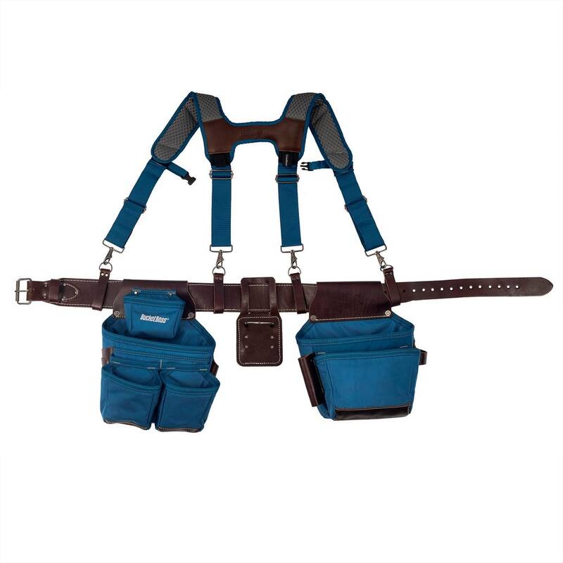 BUCKET BOSS 2-Bag Hybrid Suspension Rig Work Tool Belt with Suspenders in Blue - 55505-RB