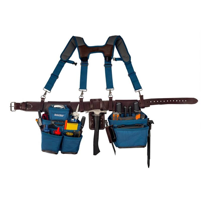 BUCKET BOSS 2-Bag Hybrid Suspension Rig Work Tool Belt with Suspenders in Blue - 55505-RB