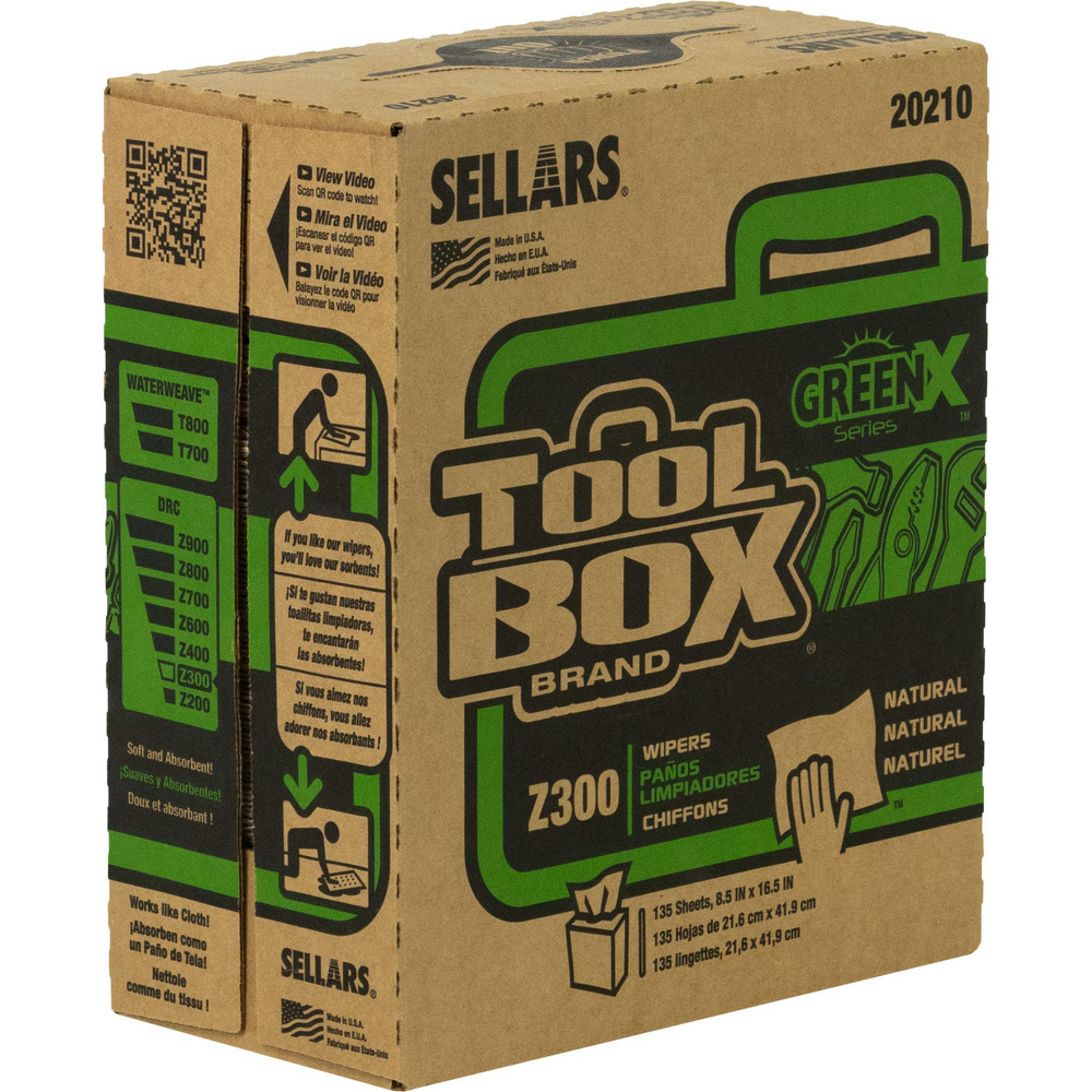 Sellars TOOLBOX Z300 GREENX Wipers: Dry, 135 Sheets/Box, Pop-Up Box, 16.5" x 8.5", Natural - 20210
