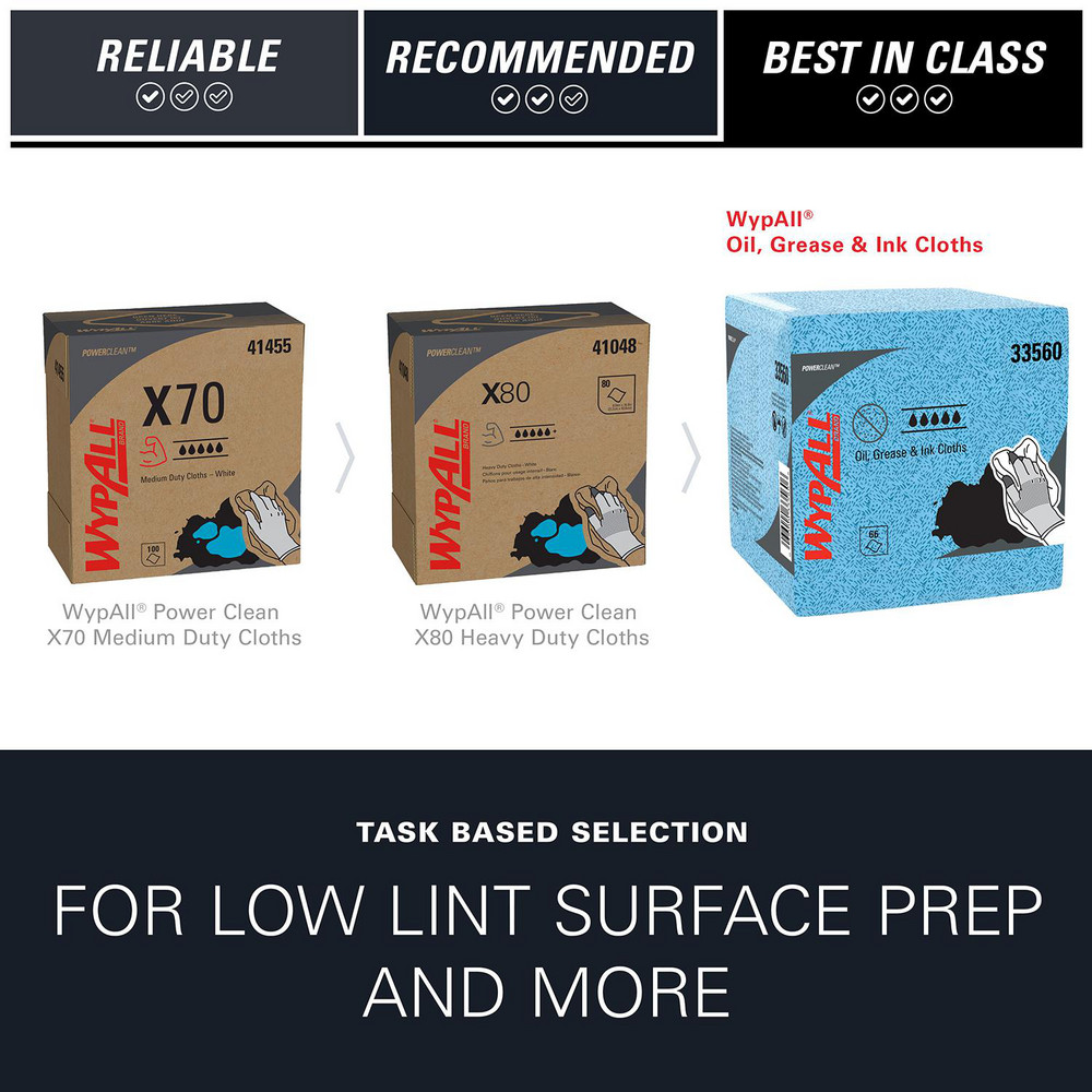 WypAll Oil, Grease & Ink Cloths, Quarterfold, Lint-Free Towels, Blue - 33560