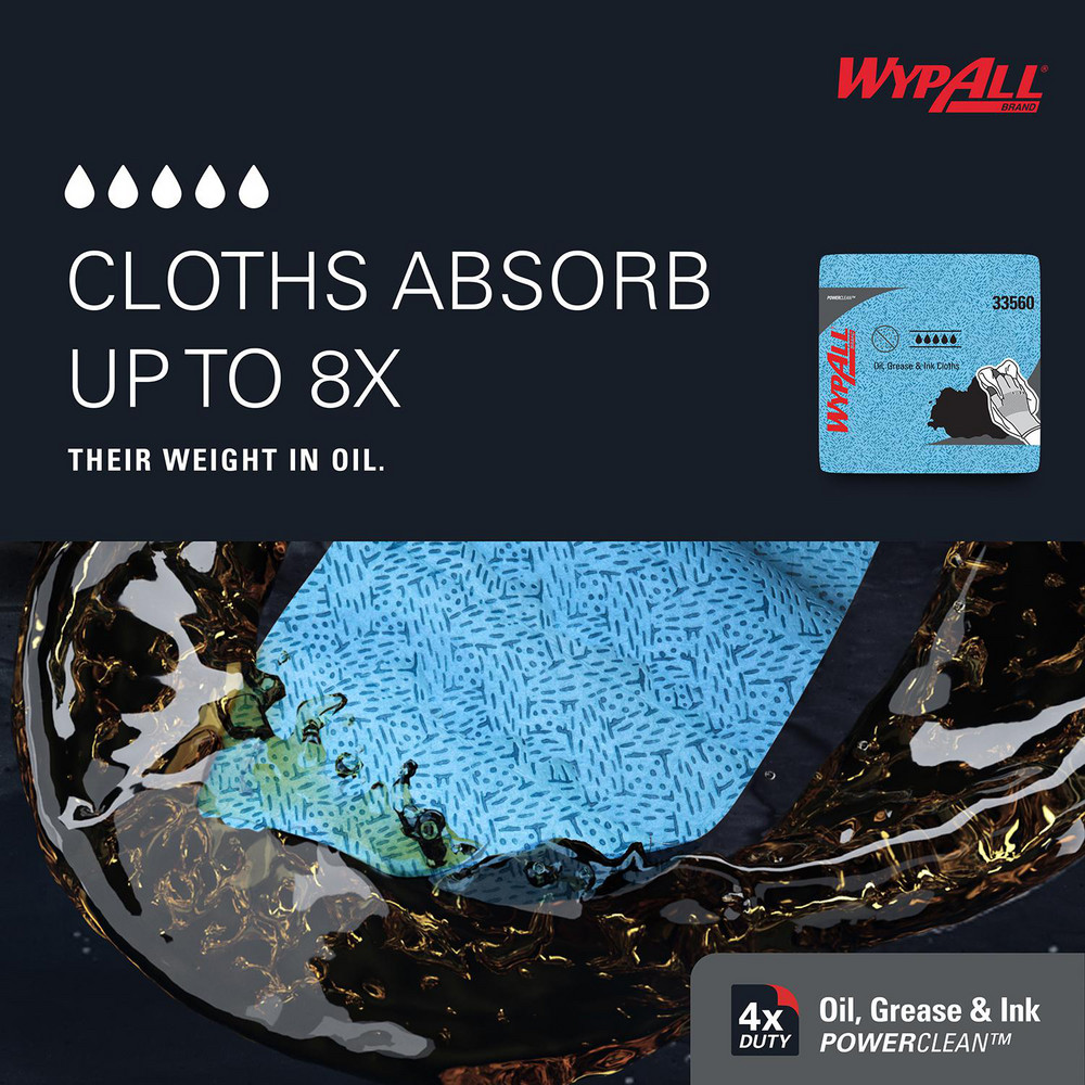 WypAll Oil, Grease & Ink Cloths, Quarterfold, Lint-Free Towels, Blue - 33560
