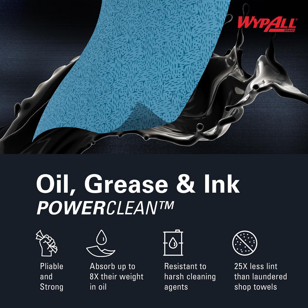 WypAll Oil, Grease & Ink Cloths, Quarterfold, Lint-Free Towels, Blue - 33560