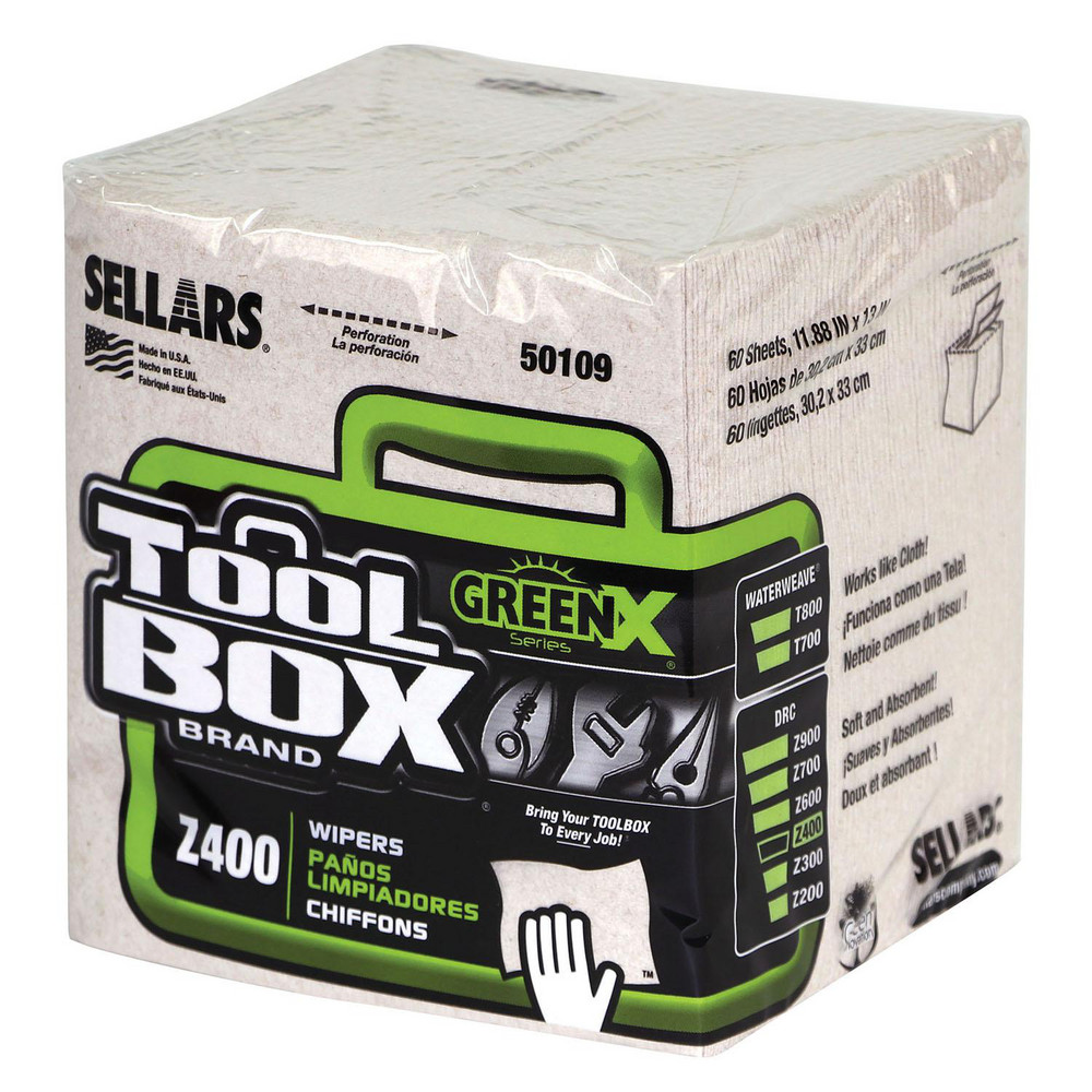 Sellars TOOLBOX Z400 GREENX Wipers: Dry, 60 Sheets/Pack, Quarterfold, 13.0" x 11.875", Natural - 50109