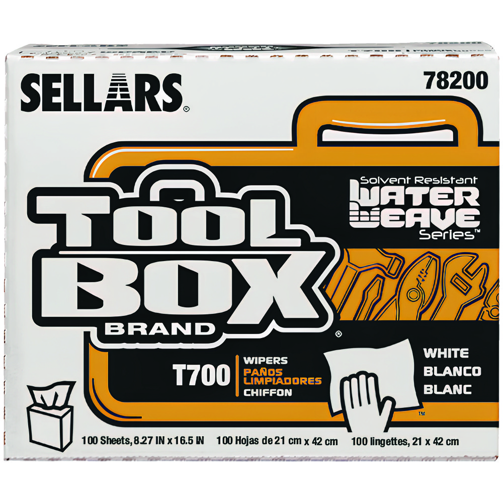 Sellars TOOLBOX WaterWeave T700 Wipers: Dry, 100 Sheets/Box, Pop-Up Box, 16.5" x 8.27", White - 78200