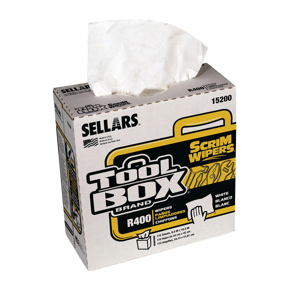 Sellars TOOLBOX SCRIM R400 Wipers: Dry, 175 Sheets/Box, Pop-Up Box, 16.5" x 9.5", White - 15200