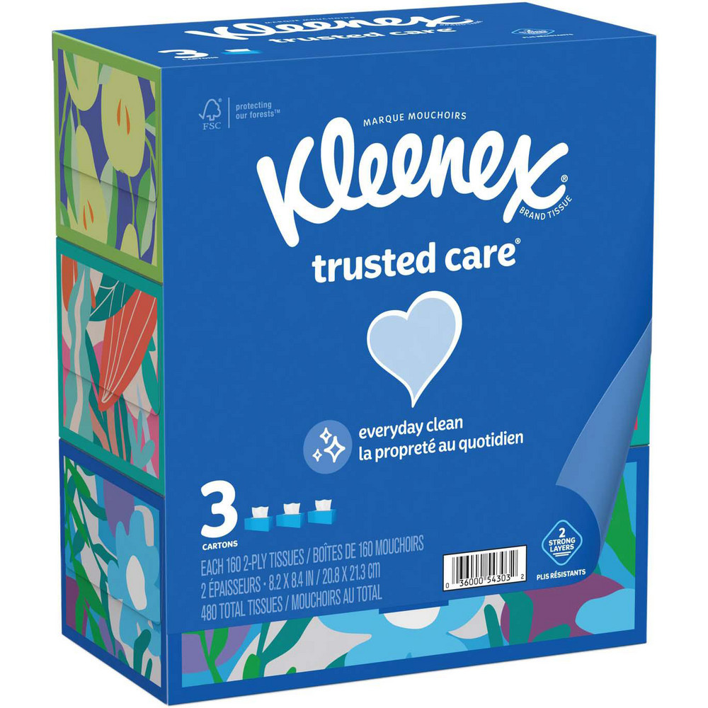 Kleenex Trusted Care Facial Tissue, 2-Ply, White, 160 Sheets/Box, 3 Boxes/Pack, 12 Packs/Carton - KCM54303