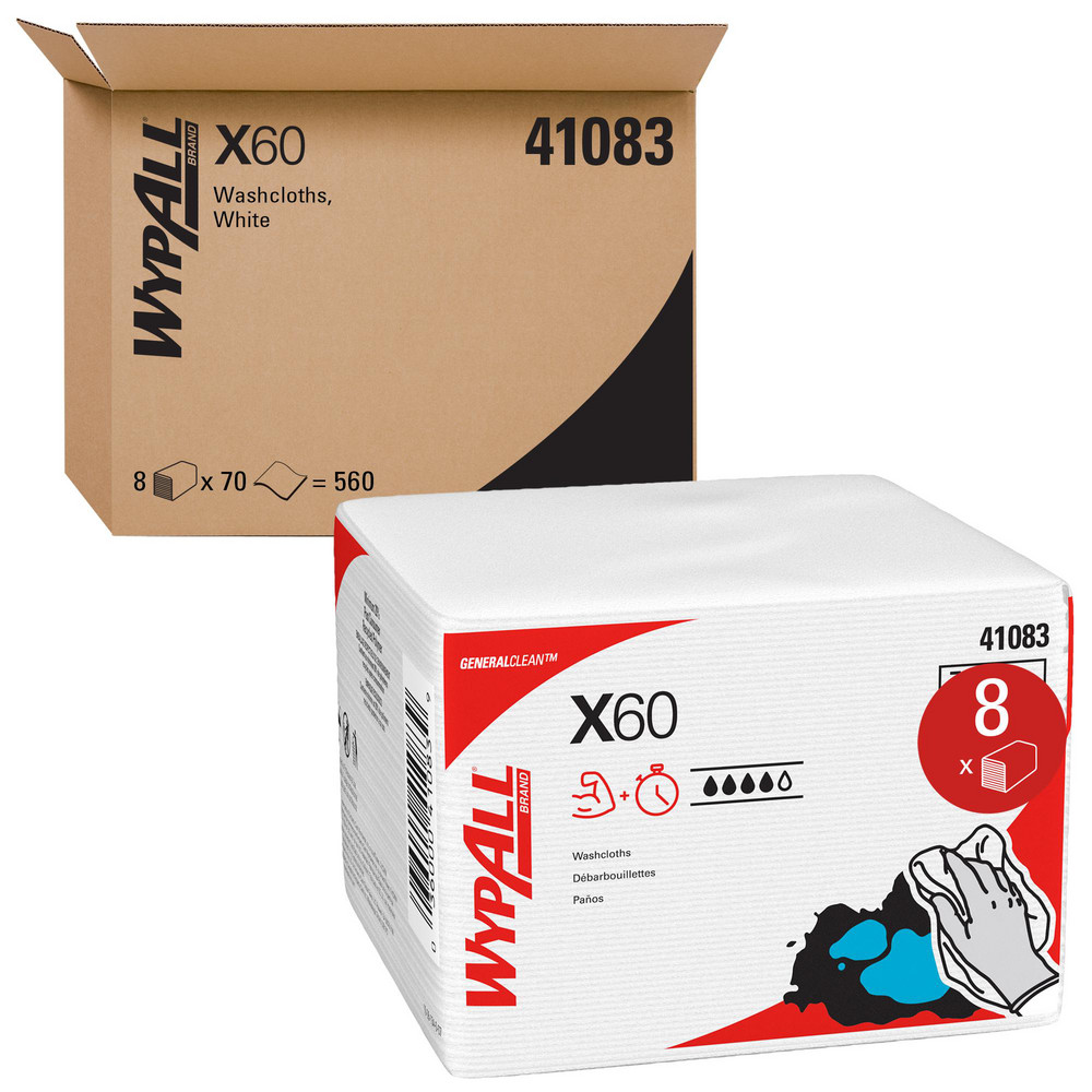 WypAll GeneralClean X60 Multi-Task Cleaning Cloths, Quarterfold, Strong & Absorbent Towels, White - 41083